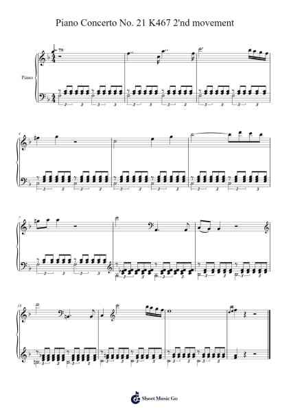 Piano Concerto No. 21 "Andante" Sheet Music by Wolfgang Amadeus Mozart-Arr.Yerleen Virdean