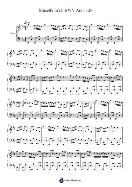 Musette in D, BWV Anh. 126 Sheet Music by Johann Sebastian Bach-Arr.Wavieve Katdy