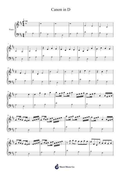 Canon in D Partitura de Johann Pachelbel-Arr.Pojudd Sheishua