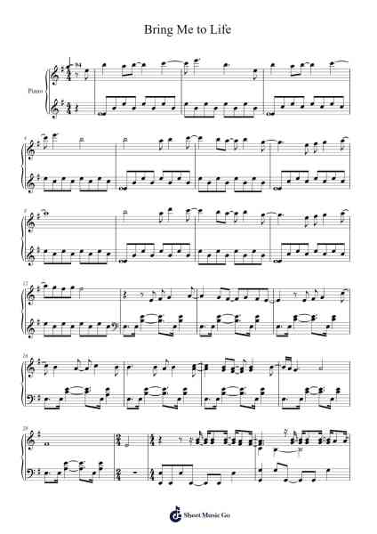 Bring Me to Life Partitura de Evanescence-Arr.Jonessibyl Midsopp