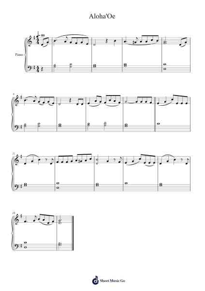 Aloha'Oe Sheet Music by Queen Lili'uokalani-Arr.Moulboyce