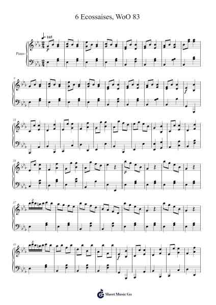 6 Ecossaises, WoO 83 Sheet Music by Ludwig van Beethoven-Arr.Lowell