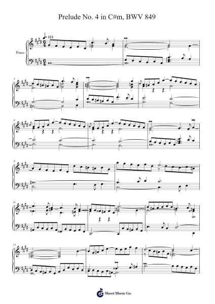 Prelude No. 4 in C#m, BWV 849 Sheet Music by Johann Sebastian Bach-Arr.Dilliz Woolfsil
