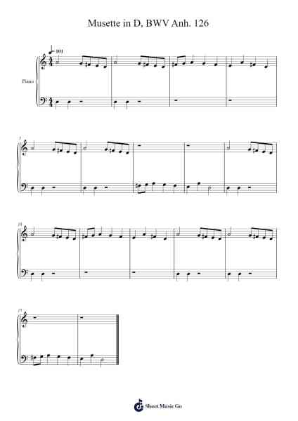 Musette in D, BWV Anh. 126 Sheet Music by Johann Sebastian Bach-Arr.Robva