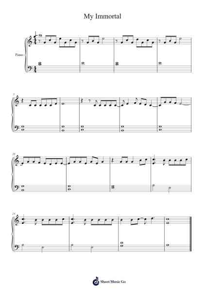 My Immortal Sheet Music by Evanescence-Arr.Dempdawn Ftance