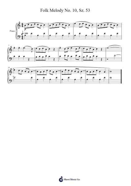 Folk Melody No. 10, Sz. 53 Sheet Music by Béla Bartók-Arr.Dunnnic