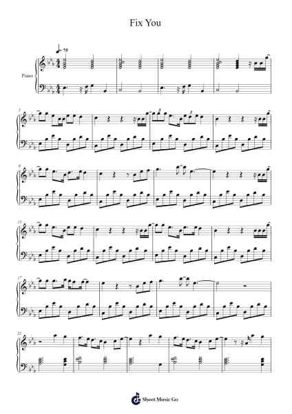 Fix You Sheet Music by Coldplay-Arr.O'Cakeats Leofunk