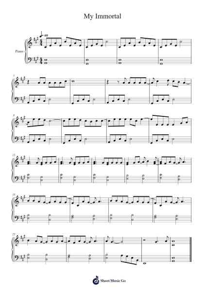 My Immortal Sheet Music by Evanescence-Arr.Brumaud