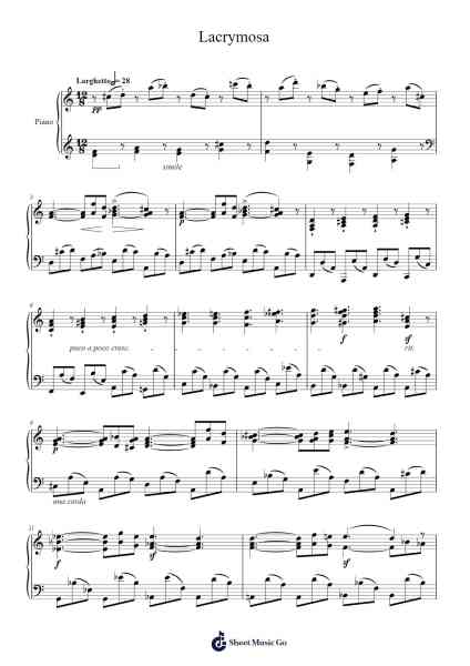 Requiem in D Minor, K. 626: III. Sequentia - Lacrimosa 樂譜由 Wolfgang Amadeus Mozart - 編曲 Zangline