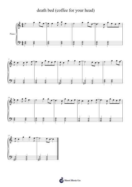 death bed (coffee for your head) Sheet Music by Powfu-Arr.Woodcie Budad