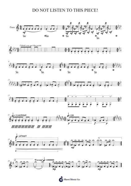 DO NOT LISTEN TO THIS PIECE! Sheet Music by ...etc...-Arr.Ninah