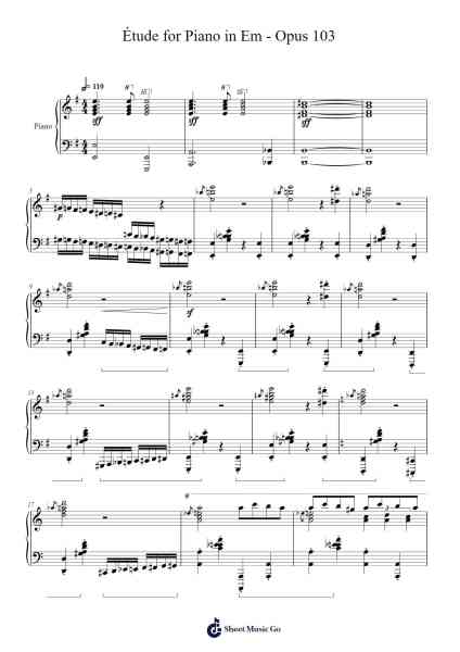 Étude for Piano in Em - Opus 103 Sheet Music by Samuel D. Kubik-Arr.Louisron Whitemax
