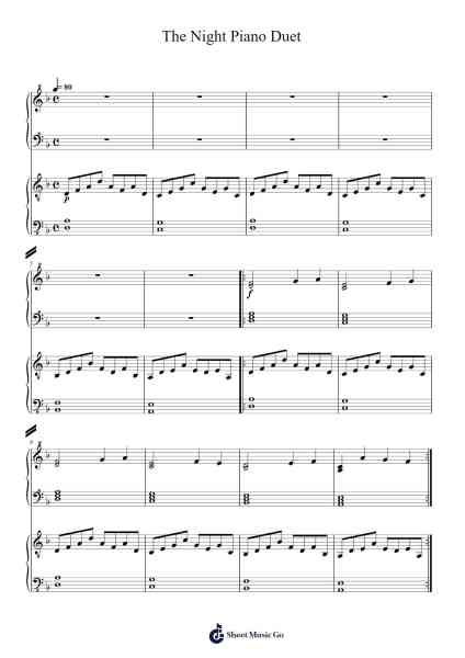 The Night Piano Duet Sheet Music by Russing Turbrian-Arr.Jesries