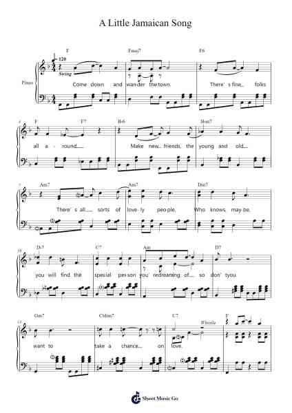 A Little Jamaican Song - piano version Sheet Music by Alac Floleigh-Arr.Wildjack