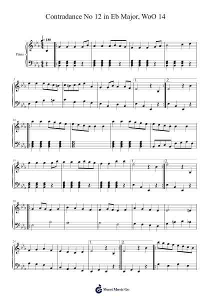 Contradance No. 12 in E-flat Major, WoO 14 Sheet Music by Ludwig van Beethoven-Arr.Gailmand