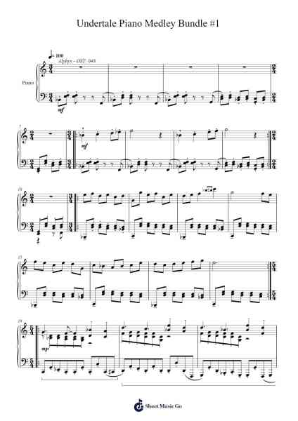 Undertale Piano Medley Bundle #1 Sheet Music by Bygill Dobpher-Arr.Hewdys