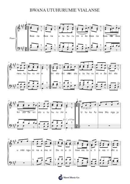 BWANA UTUHURUMIE VIALANSE Sheet Music by Binghugh-Arr.Prihue Roslan