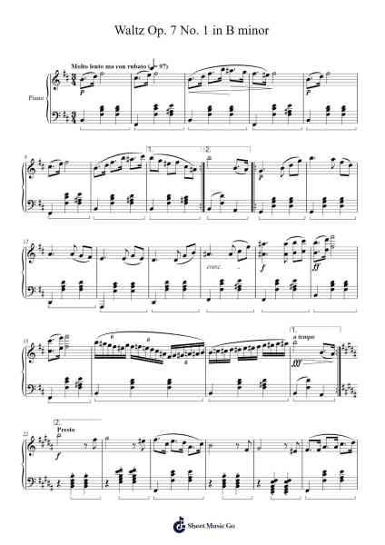 Waltz Op. 7 No. 1 in B minor Sheet Music by 20065364-Arr.Bingpiers Georlance