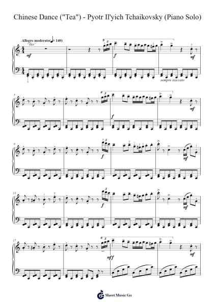The Nutcracker, Op. 71: VIII. Chinese Dance (Tea) - Piano Solo Sheet Music by Pyotr Ilyich Tchaikovsky-Arr.Crodre Kipqe