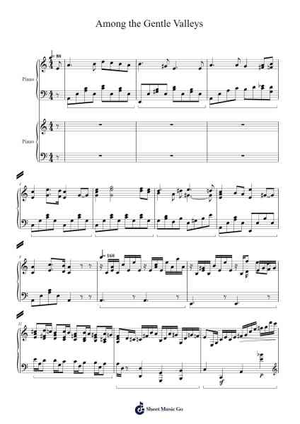 Among the Gentle Valleys Piano Duo Sheet Music by Mikhail Glinka-Arr.Rhysboyce