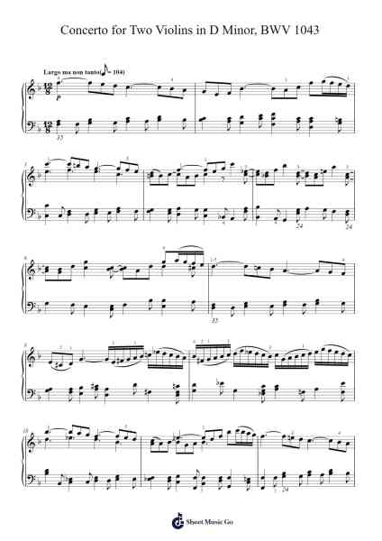 Concerto for Two Violins in D Minor, BWV 1043 Sheet Music by Johann Sebastian Bach-Arr.Ianlay Hullee