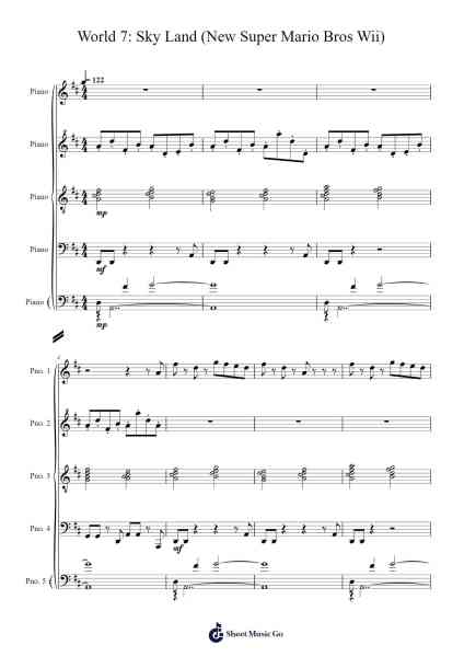World 7: Sky Land (New Super Mario Bros Wii) Sheet Music by Misc Computer Games-Arr.Brongus Chadkiel