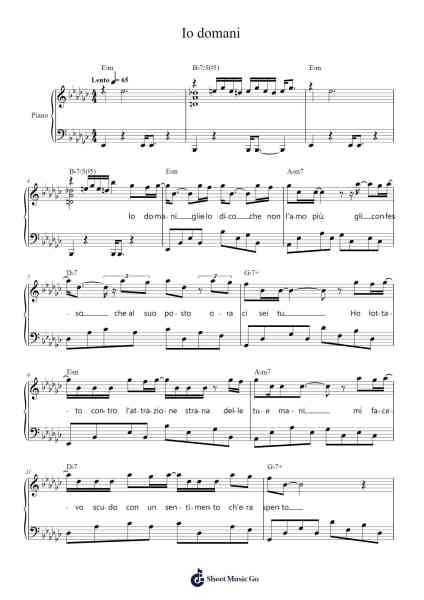 Io domani Sheet Music by Marcella Bella-Arr.Parwylde Keatswood