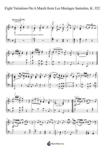 Eight Variations On A March from Les Mariages Samnites, K. 352 Sheet Music by Wolfgang Amadeus Mozart-Arr.Shelmore Yetgrant