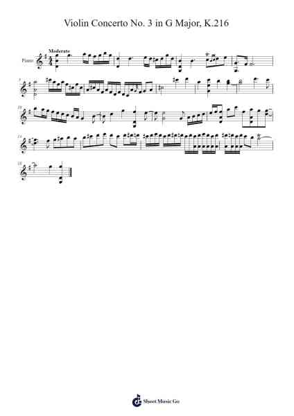 Violin Concerto No. 3 in G Major, K.216: Cadenza Sheet Music by Wolfgang Amadeus Mozart-Arr.Bake