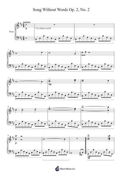 Song Without Words Op. 2, No. 2 (Extended Version) Sheet Music by Doddnett Curyy-Arr.Graynix Johncarr