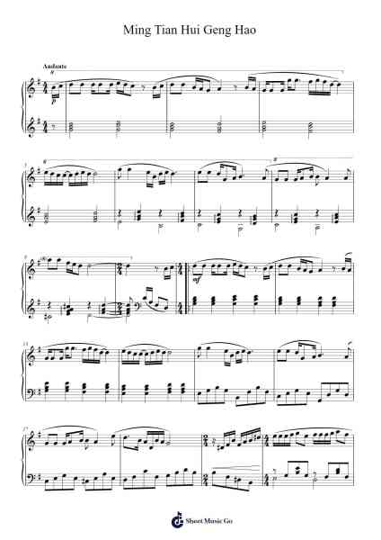 Ming Tian Hui Geng Hao Sheet Music by Yan Meng Huang-Arr.Tedget Milrol