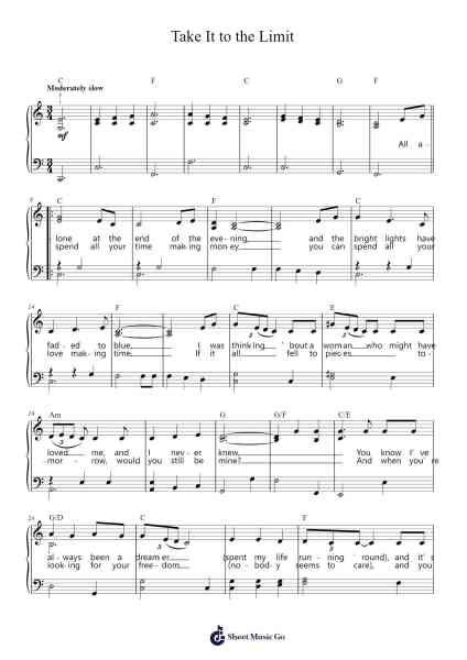 Take It to the Limit Sheet Music by Eagles-Arr.Derwy Joylogg
