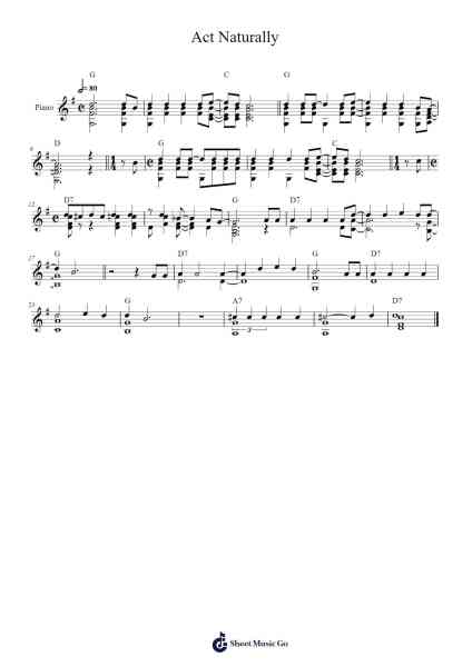 Act Naturally Sheet Music by -Arr.Kathtta