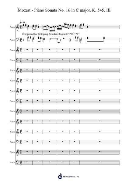 Mozart - Piano Sonata No. 16 in C major, K. 545, III Sheet Music by Wolfgang Amadeus Mozart-Arr.Huthorne