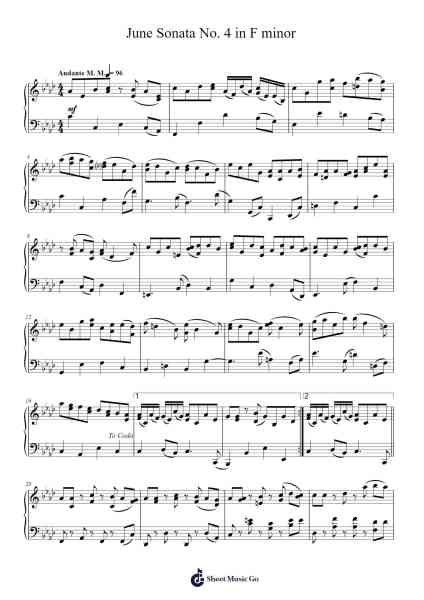 June Sonata No. 4 in F minor Sheet Music by S. M. Kudlo-Arr.Janecher Duh