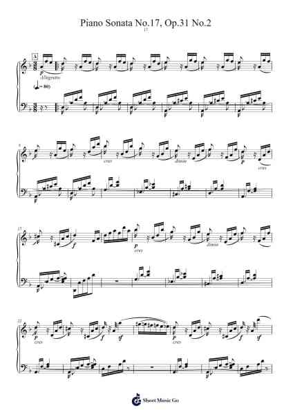 Piano Sonata No. 17 in D Minor, Op. 31, No. 2 "Tempest" Sheet Music by Ludwig van Beethoven-Arr.Fitchnolds Hartewy