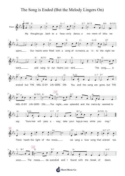 The Song is Ended (But the Melody Lingers On) Sheet Music by Connie Francis/Dinah Washington/Louis Armstrong-Arr.Irsharp Bartrah