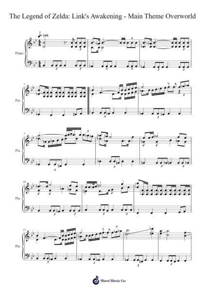 The Legend of Zelda: Link's Awakening - Main Theme Overworld Sheet Music by Nitendo-Arr.Shirvien