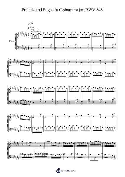 Prelude and Fugue in C-sharp Major, BWV 848 Sheet Music by Johann Sebastian Bach-Arr.Colbard Ramsdick