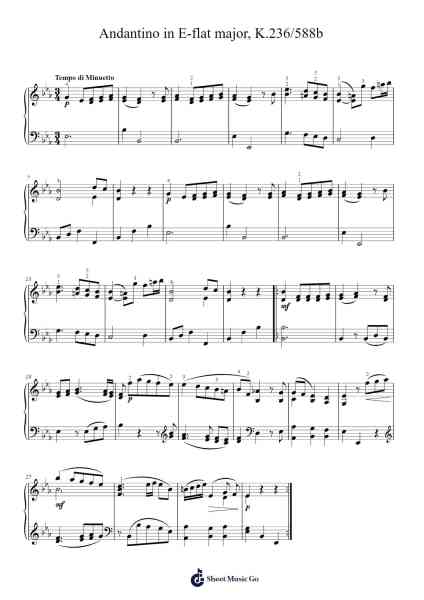 Andantino in E-flat Major, K.236/588b Sheet Music by Wolfgang Amadeus Mozart-Arr.Deirmand