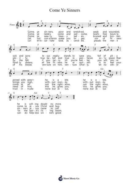 Come Ye Sinners Sheet Music by Efkirk-Arr.Lytckey Comnel