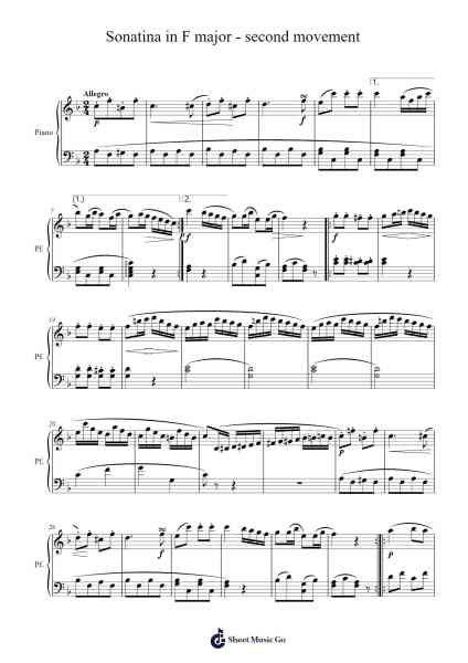 Sonatina in F major - second movement Sheet Music by Ludwig van Beethoven-Arr.Whittrine Pruham