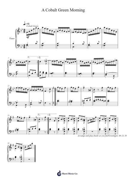 A Cobalt Green Morning Sheet Music by Toursbur-Arr.Wrightrae