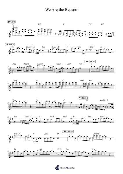 We Are the Reason Sheet Music by Unknown author-Arr.Wildbias