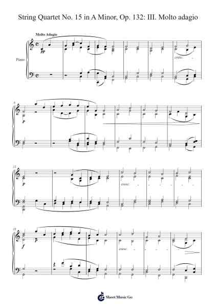 String Quartet No. 15 in A Minor, Op. 132: III. Molto adagio Sheet Music by Ludwig van Beethoven-Arr.Quinncol