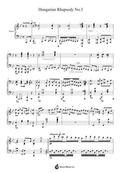 Hungarian Rhapsody No. 3 in B flat major Sheet Music by Franz Liszt-Arr.Huxdia