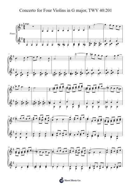 Concerto for Four Violins in G Major, TWV 40:201: II. Largo Sheet Music by Georg Philipp Telemann-Arr.Melra Consmer