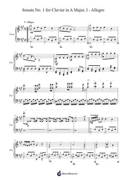 Sonata No. 1 for Clavier in A Major, I - Allegro Sheet Music by Freelroy-Arr.Spenky Chloelith