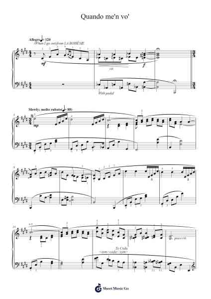 Quando me'n vo' Sheet Music by Giacomo Puccini-Arr.Greenblack Xawilde
