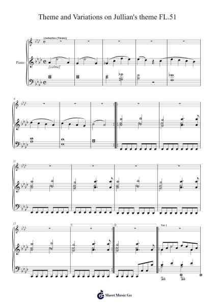 Theme and Variations on Jullian's Theme, FL. 51 Sheet Music by Franz Liszt-Arr.Housebuck Boylejones